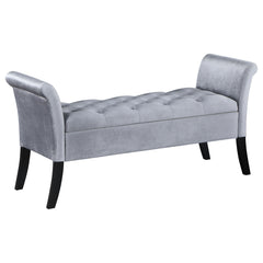 Best Furniture Outlet - Coaster - Farrah Velvet Upholstered Rolled Arm Storage Bench Silver - 910239