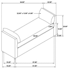 Robin Upholstered Accent Bench with Armrests Brown