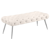 Best Furniture Outlet - Coaster - Ella Upholstered Tufted Bench Stainless Steel Legs Ivory - 910334