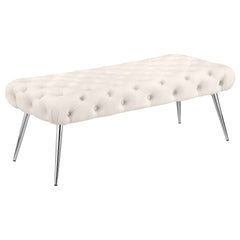 Best Furniture Outlet - Coaster - Ella Upholstered Tufted Bench Stainless Steel Legs Ivory - 910334