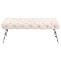 Ella Upholstered Tufted Bench Stainless Steel Legs Ivory