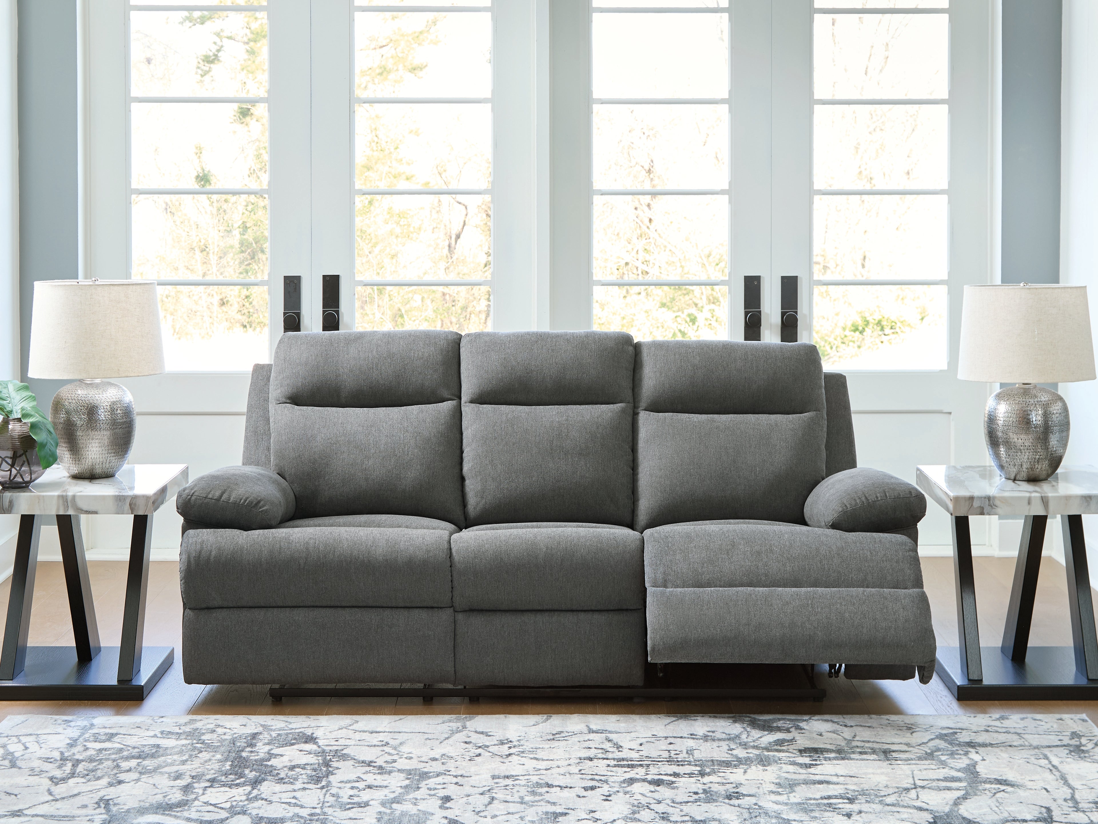 Best Furniture Outlet - Ashley Furniture - Side-Swipe Living Room - REC Sofa w/Drop Down Table / Charcoal - PC9140689