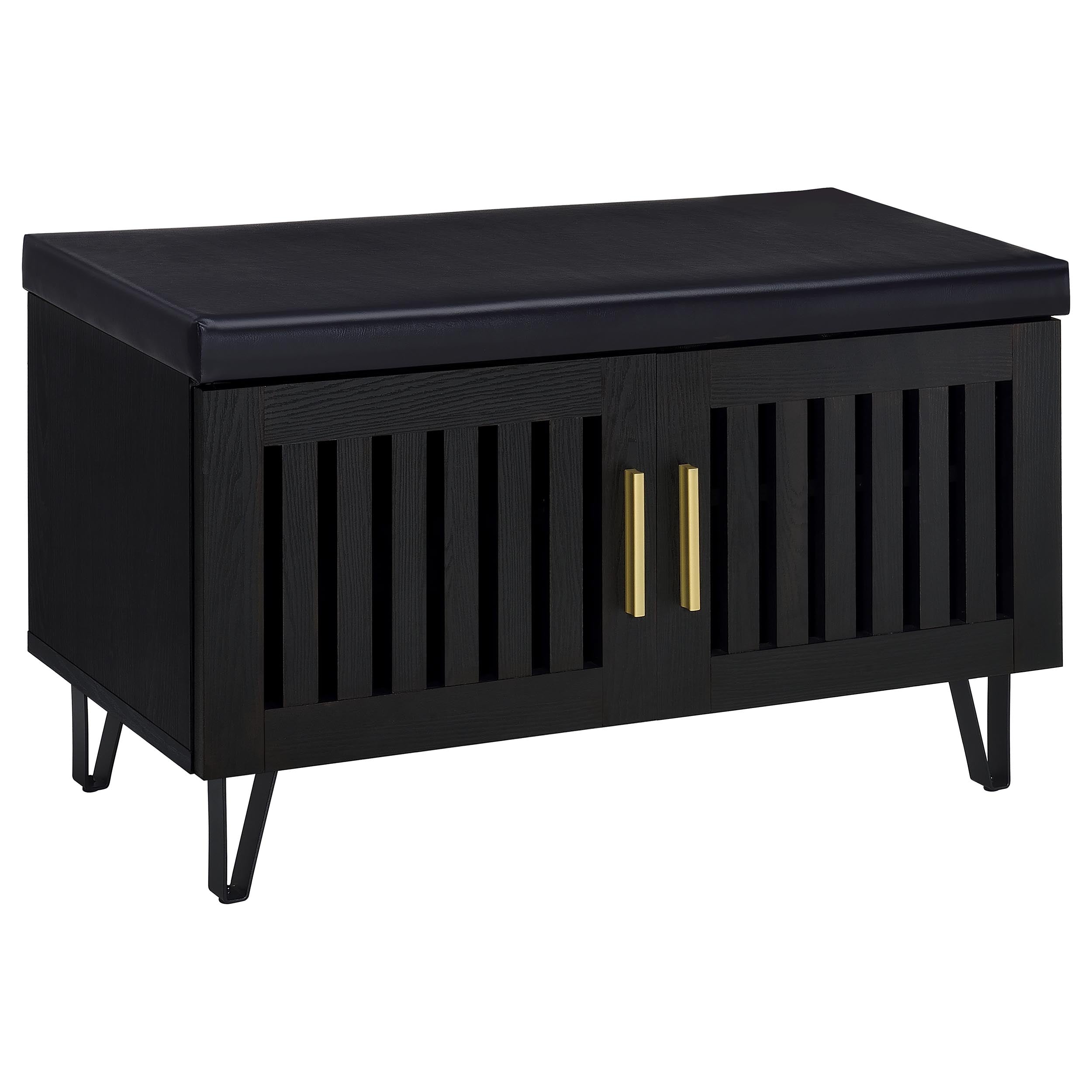 Best Furniture Outlet - Coaster - Brixton 2-door Padded Entryway Shoe Storage Bench Black - 915152
