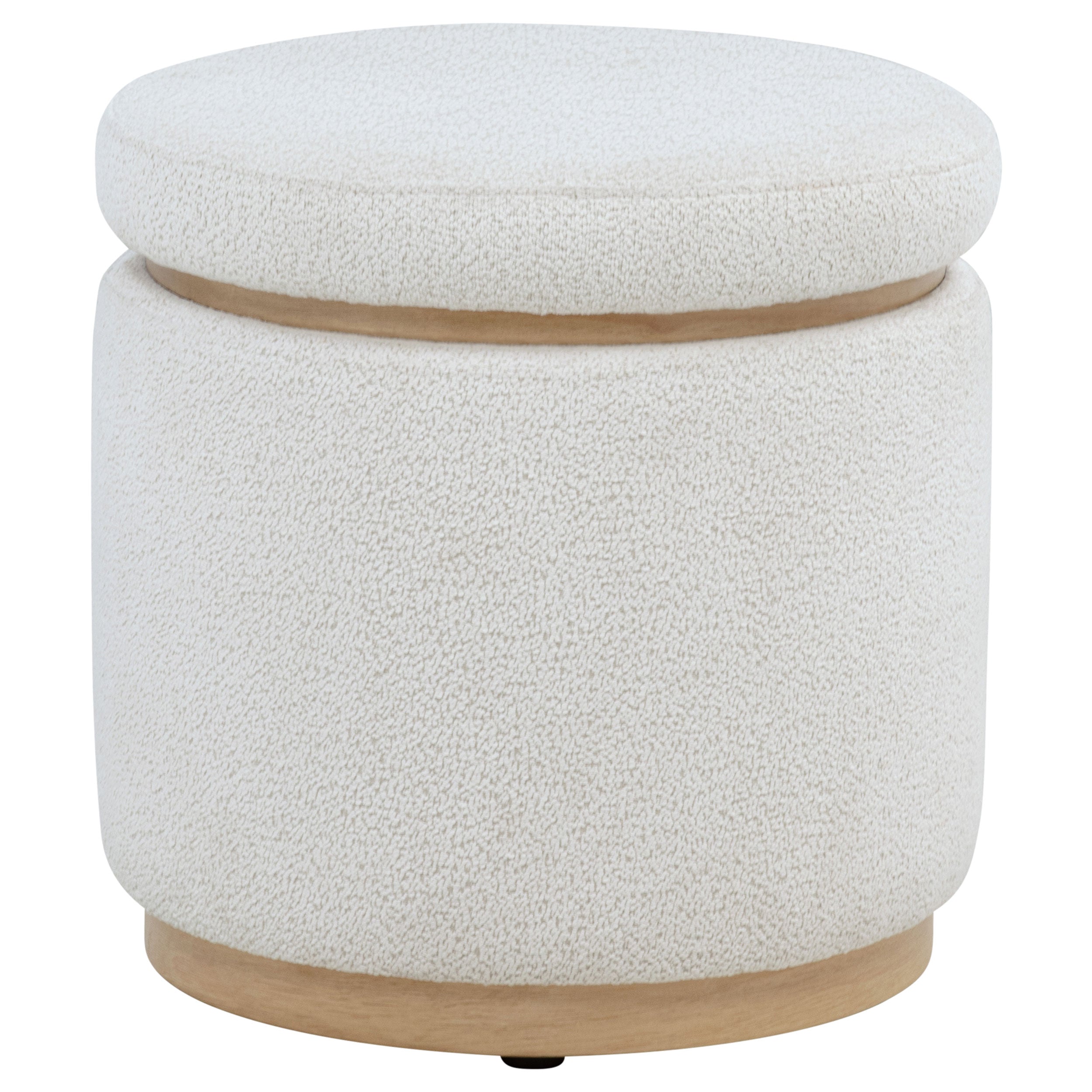 Best Furniture Outlet - Coaster - Remuda Boucle Upholstered Round Storage Ottoman Ivory - 915423
