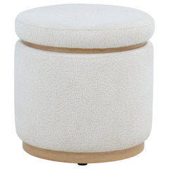 Best Furniture Outlet - Coaster - Remuda Boucle Upholstered Round Storage Ottoman Ivory - 915423