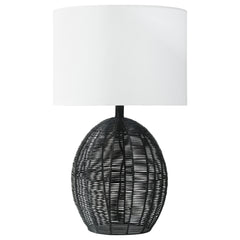Best Furniture Outlet - Coaster - Indio Drum Shade Handwoven Rattan Table Lamp Black - 920014