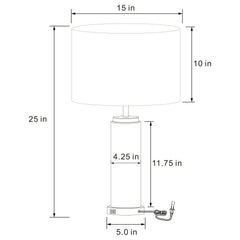 Lucius 25-inch Drum Shade Marble Body Table Lamp White