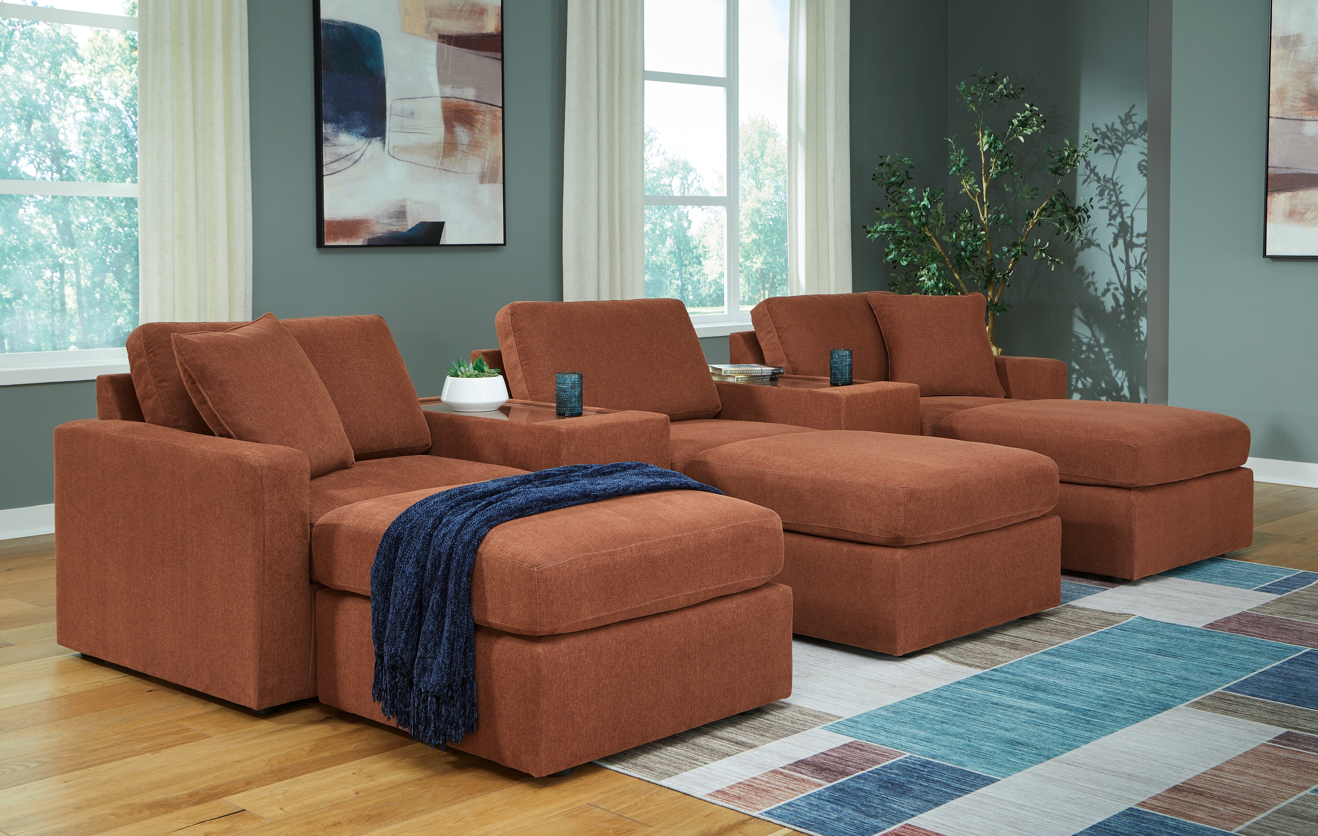 Best Furniture Outlet - Ashley Furniture - Modmax 5-Piece Sectional and 3 Ottomans - 5-Piece Sectional and 3 Ottomans / Spice - 92102U19