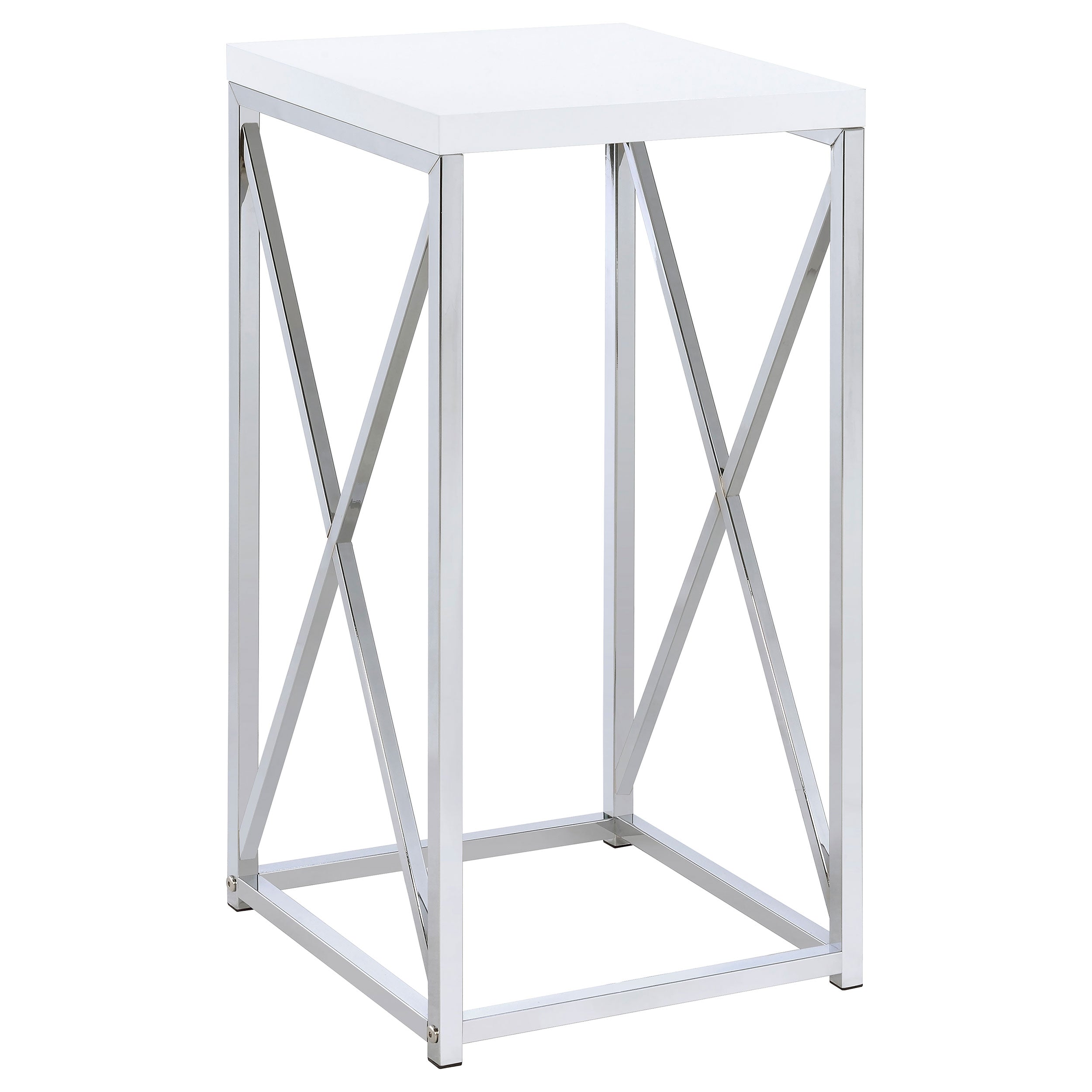 Best Furniture Outlet - Coaster - Edmund Square Accent Side Table White High Gloss and Chrome - 930014