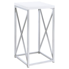 Best Furniture Outlet - Coaster - Edmund Square Accent Side Table White High Gloss and Chrome - 930014