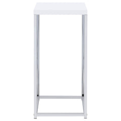 Edmund Square Accent Side Table White High Gloss and Chrome