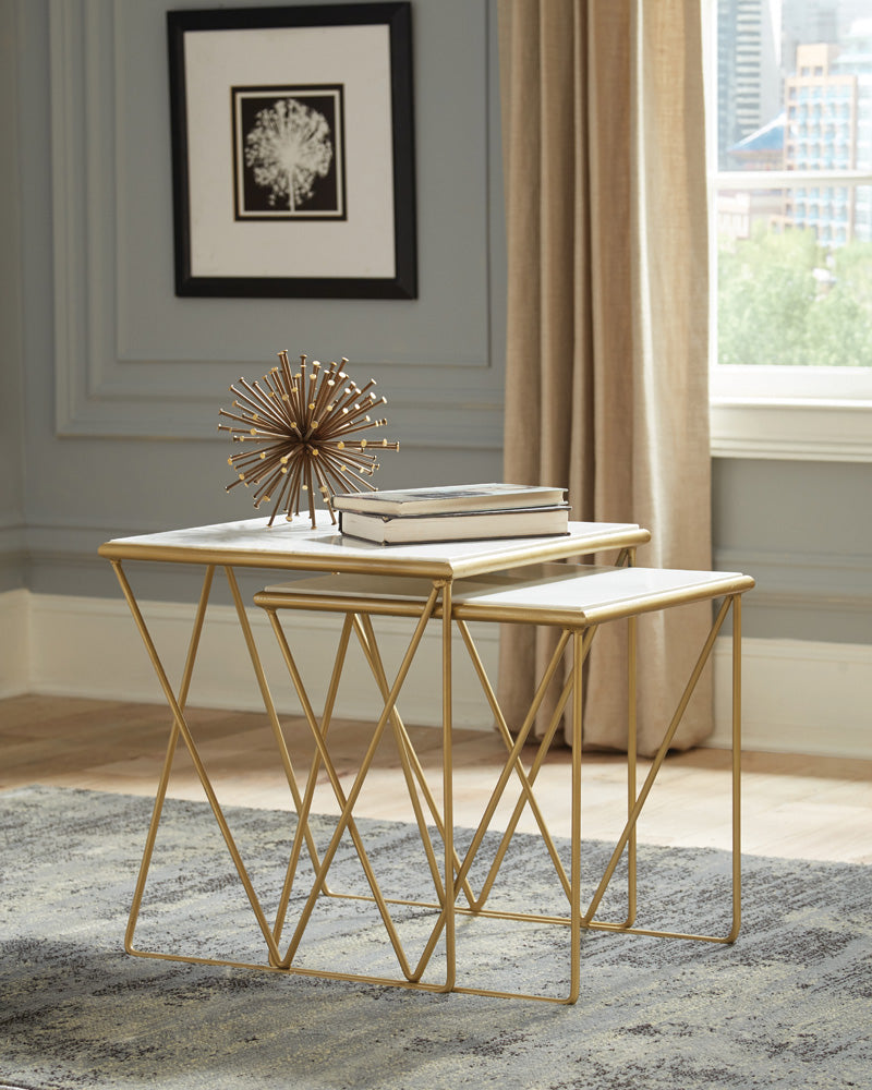 Best Furniture Outlet - Coaster - Bette 2-piece Marble Top Nesting Table Set White and Gold - 930075