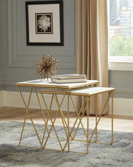 Best Furniture Outlet - Coaster - Bette 2-piece Marble Top Nesting Table Set White and Gold - 930075