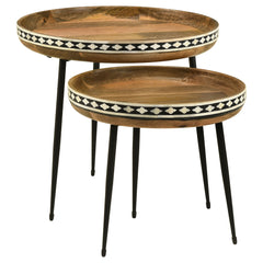 Best Furniture Outlet - Coaster - Ollie 2-piece Solid Wood Bone Inlay Nesting Table Natural - 930193
