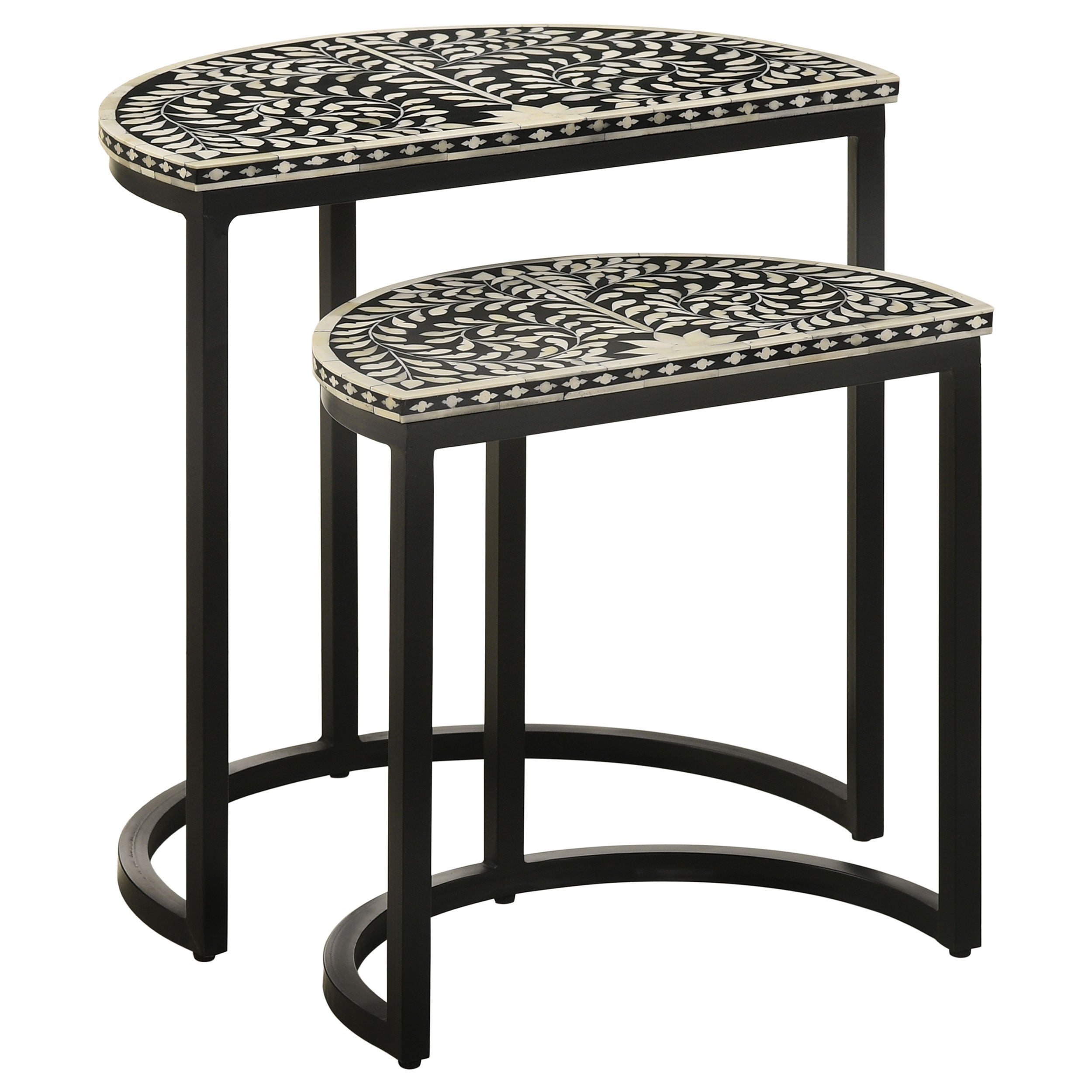 Best Furniture Outlet - Coaster - Zakiya 2-piece Demilune Nesting Table Set Black and White - 930195