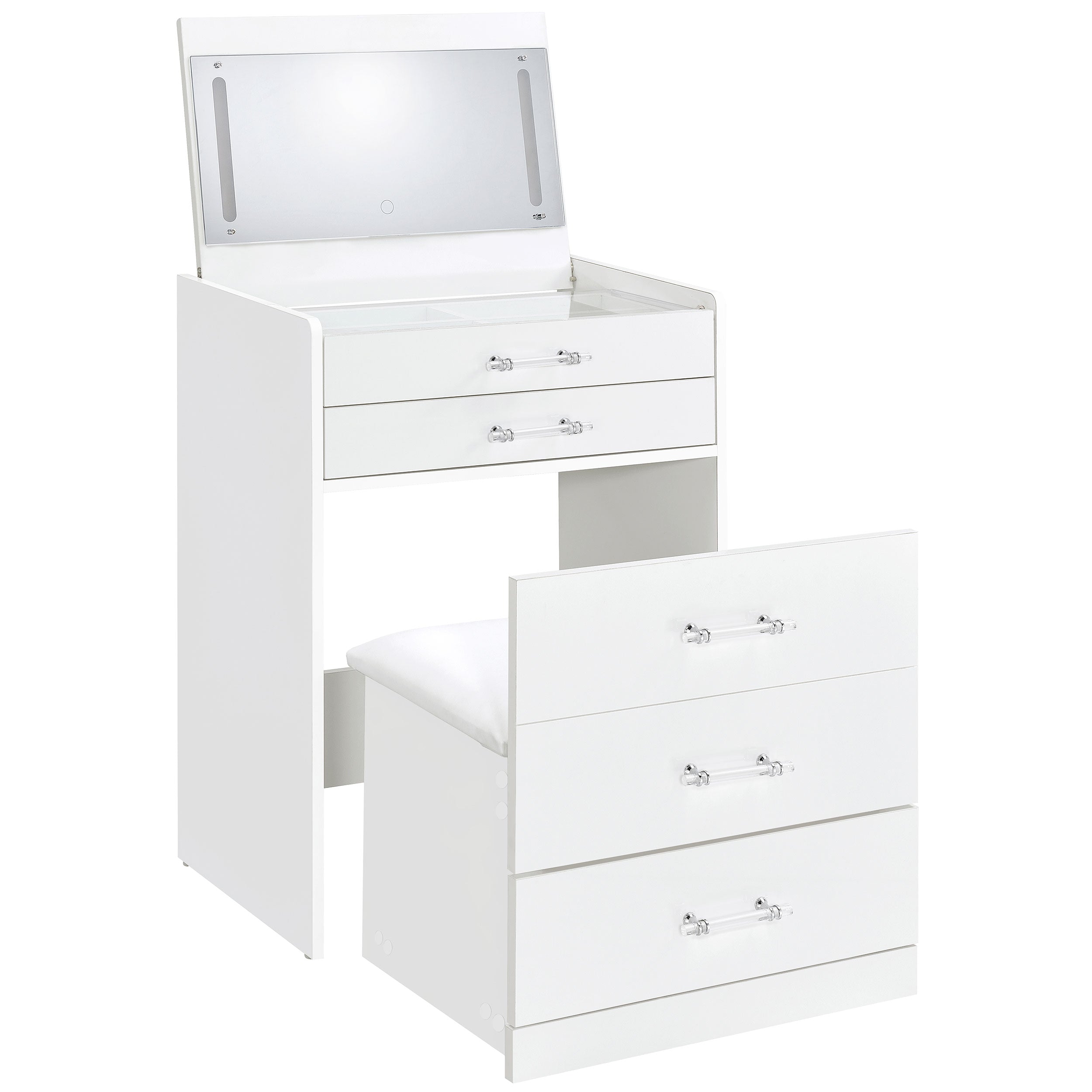 Best Furniture Outlet - Coaster - Danbury 3-drawer Makeup Vanity & Stool Set White High Gloss - 930208
