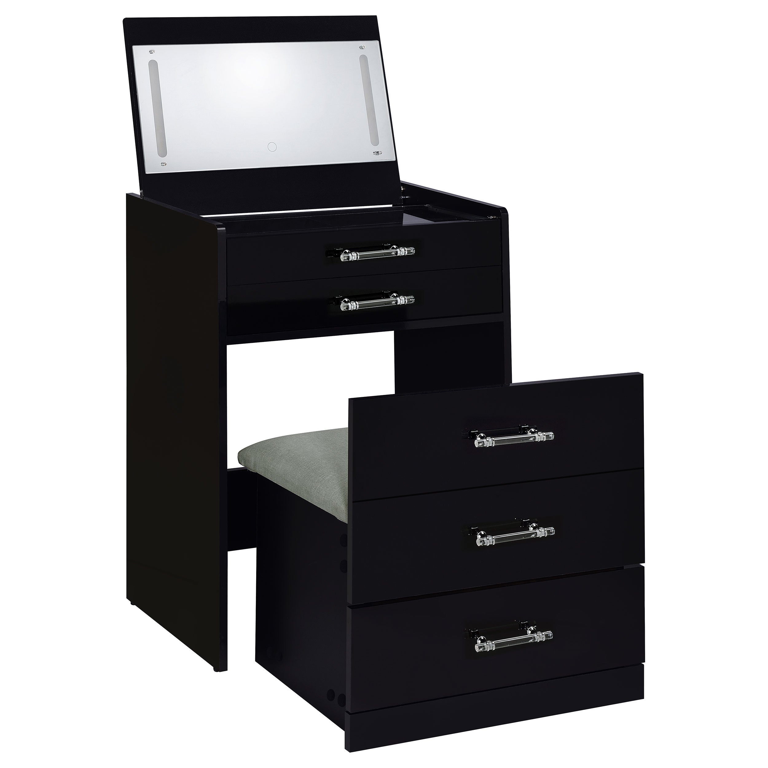 Best Furniture Outlet - Coaster - Danbury 3-drawer Makeup Vanity & Stool Set Black High Gloss - 930209