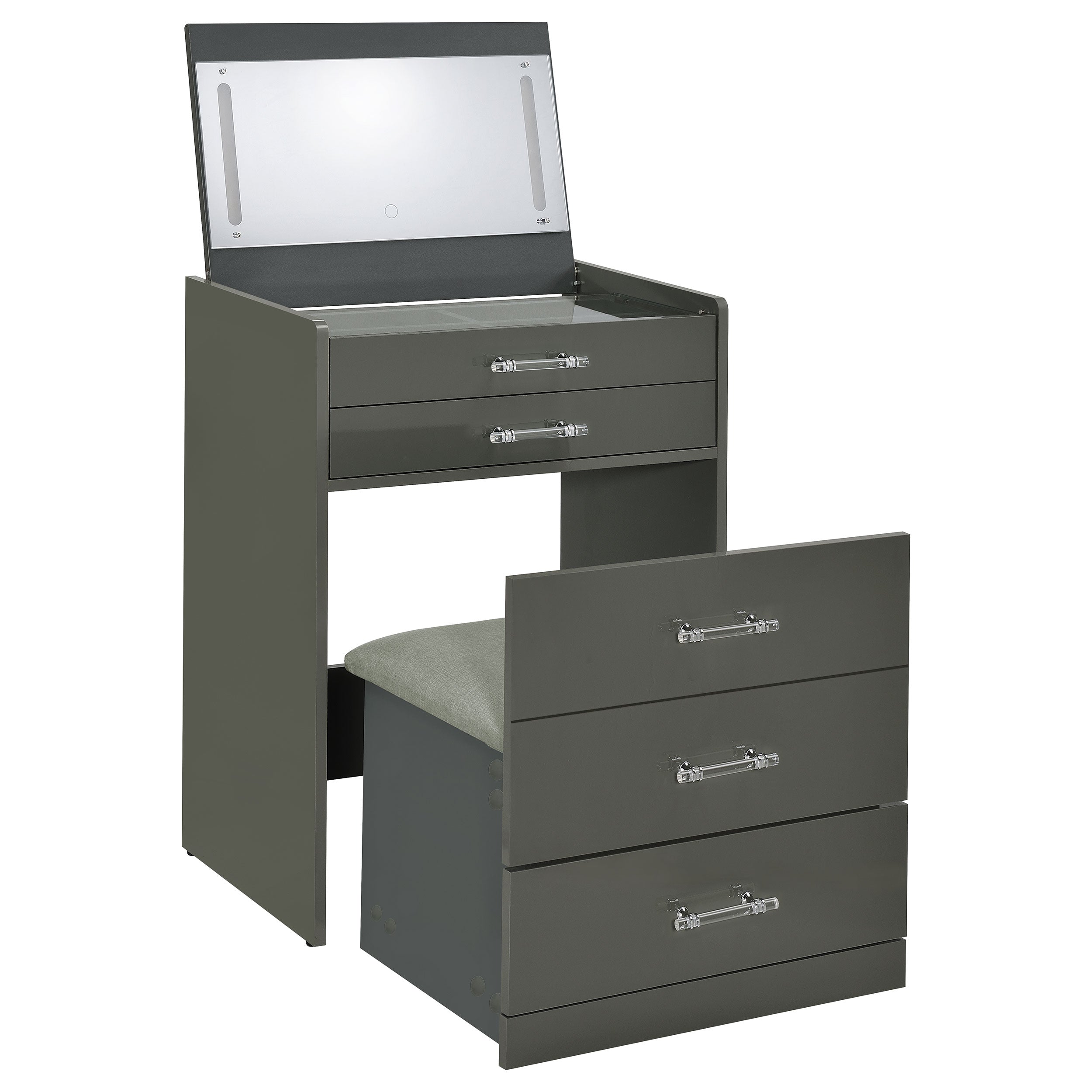 Best Furniture Outlet - Coaster - Danbury 3-drawer Makeup Vanity & Stool Set Grey High Gloss - 930210