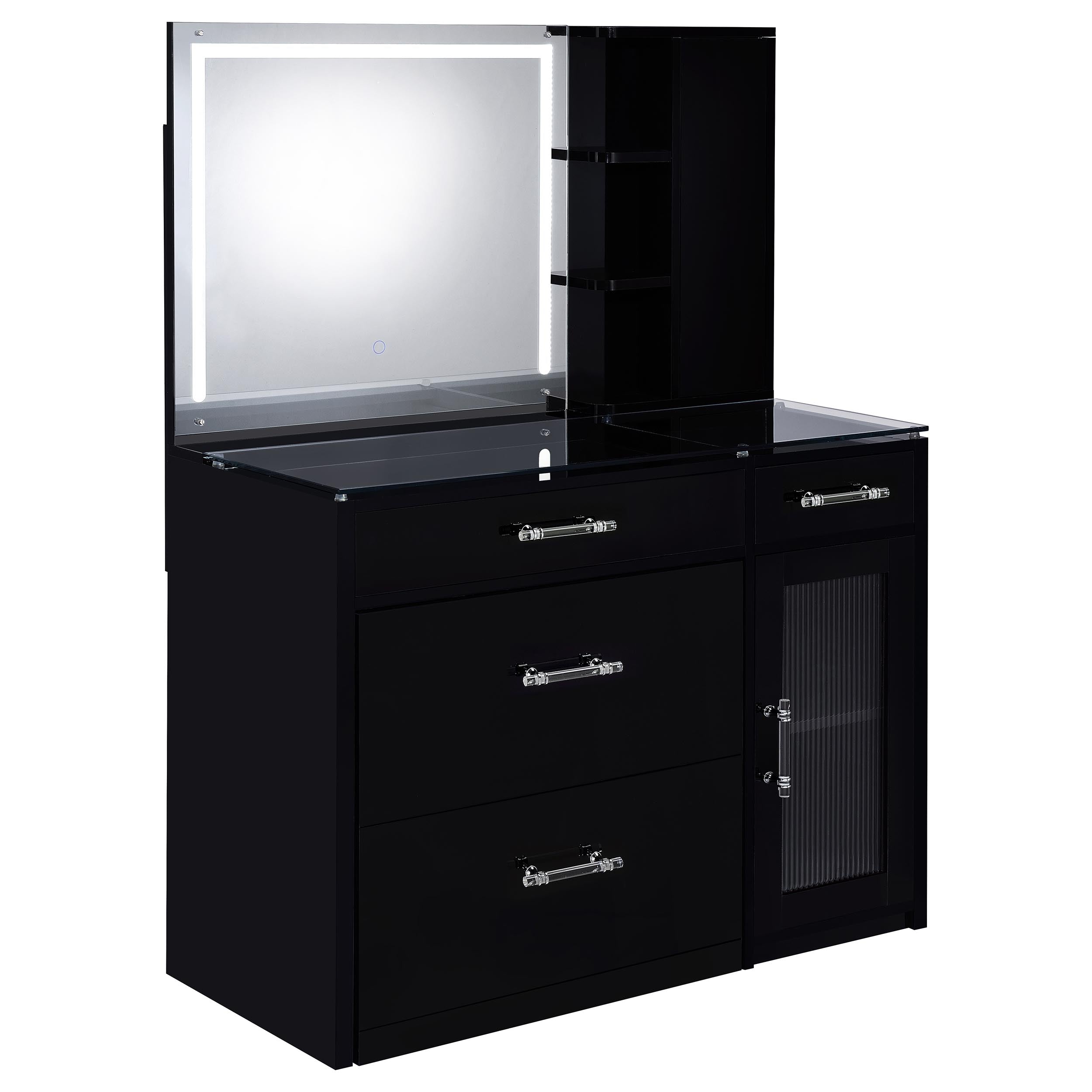 Best Furniture Outlet - Coaster - Flora 2-drawer Vanity Set with LED Mirror Black High Gloss - 930219