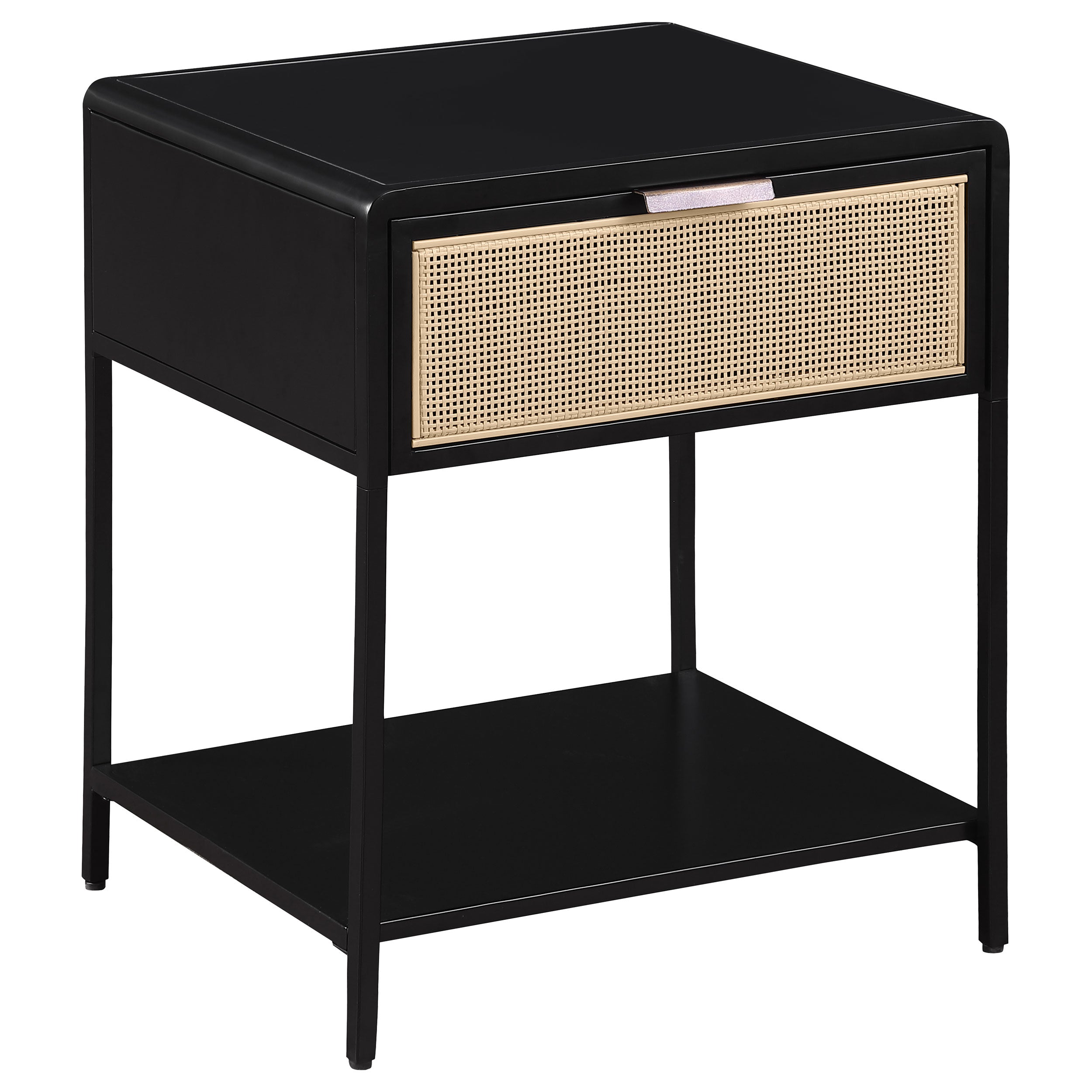 Best Furniture Outlet - Coaster - Amherst 1-drawer Radio Weave Cane Metal Bedside Table Black - 930235
