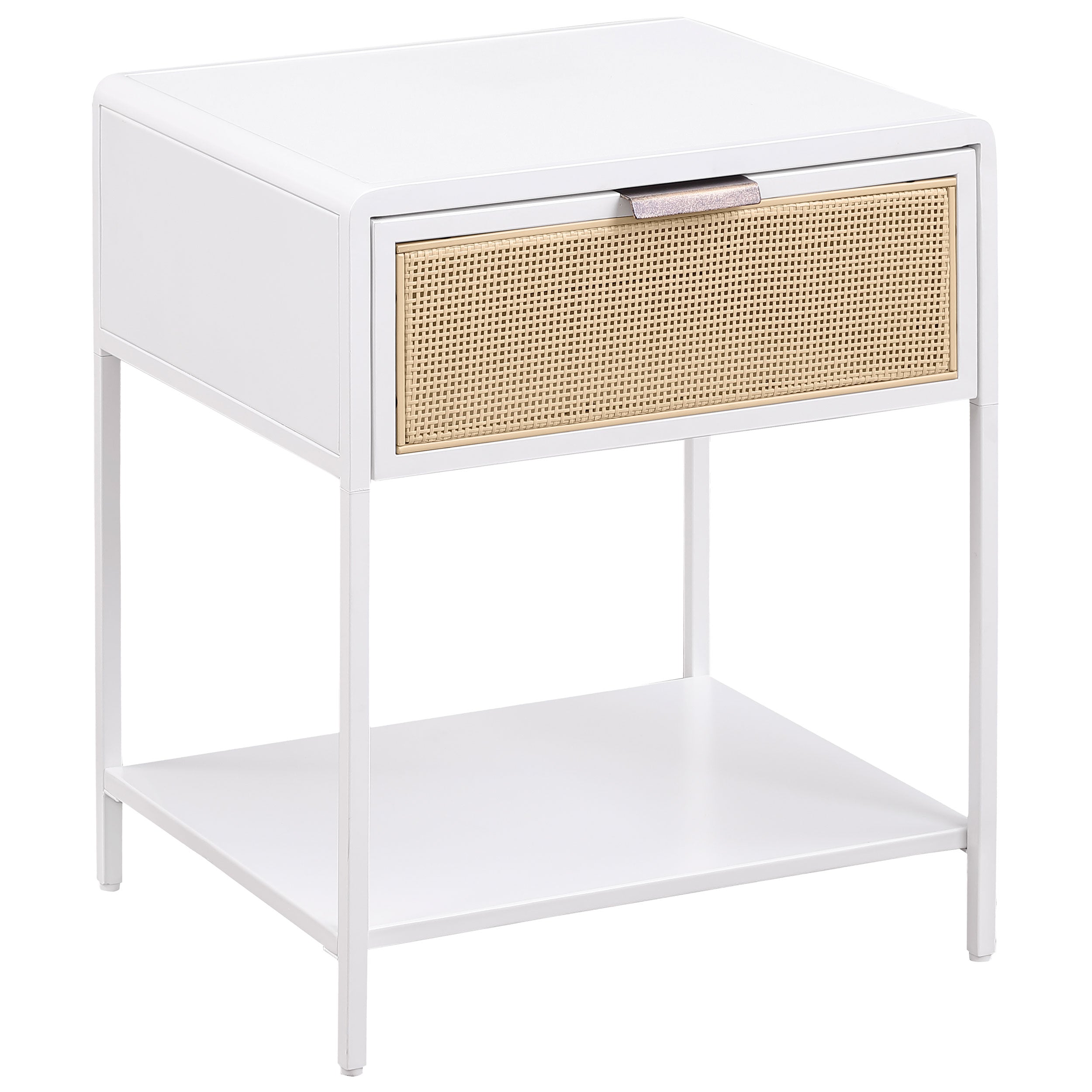 Best Furniture Outlet - Coaster - Amherst 1-drawer Radio Weave Cane Metal Bedside Table White - 930236