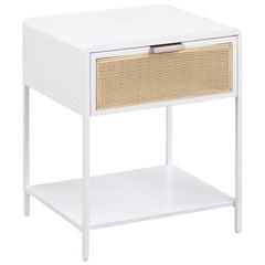 Best Furniture Outlet - Coaster - Amherst 1-drawer Radio Weave Cane Metal Bedside Table White - 930236
