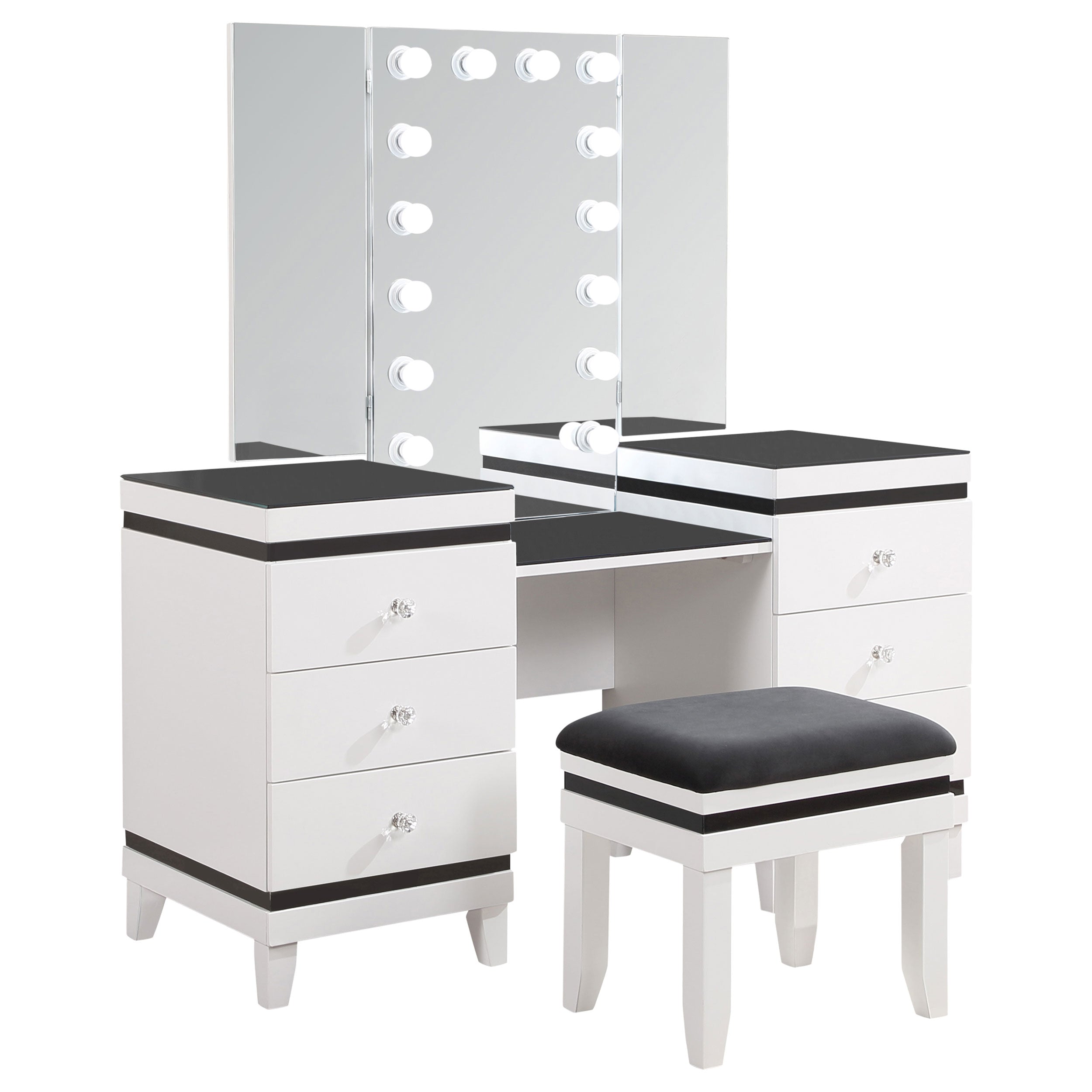 Best Furniture Outlet - Coaster - Talei 6-drawer Vanity Set with Lighting Black and White - 930244
