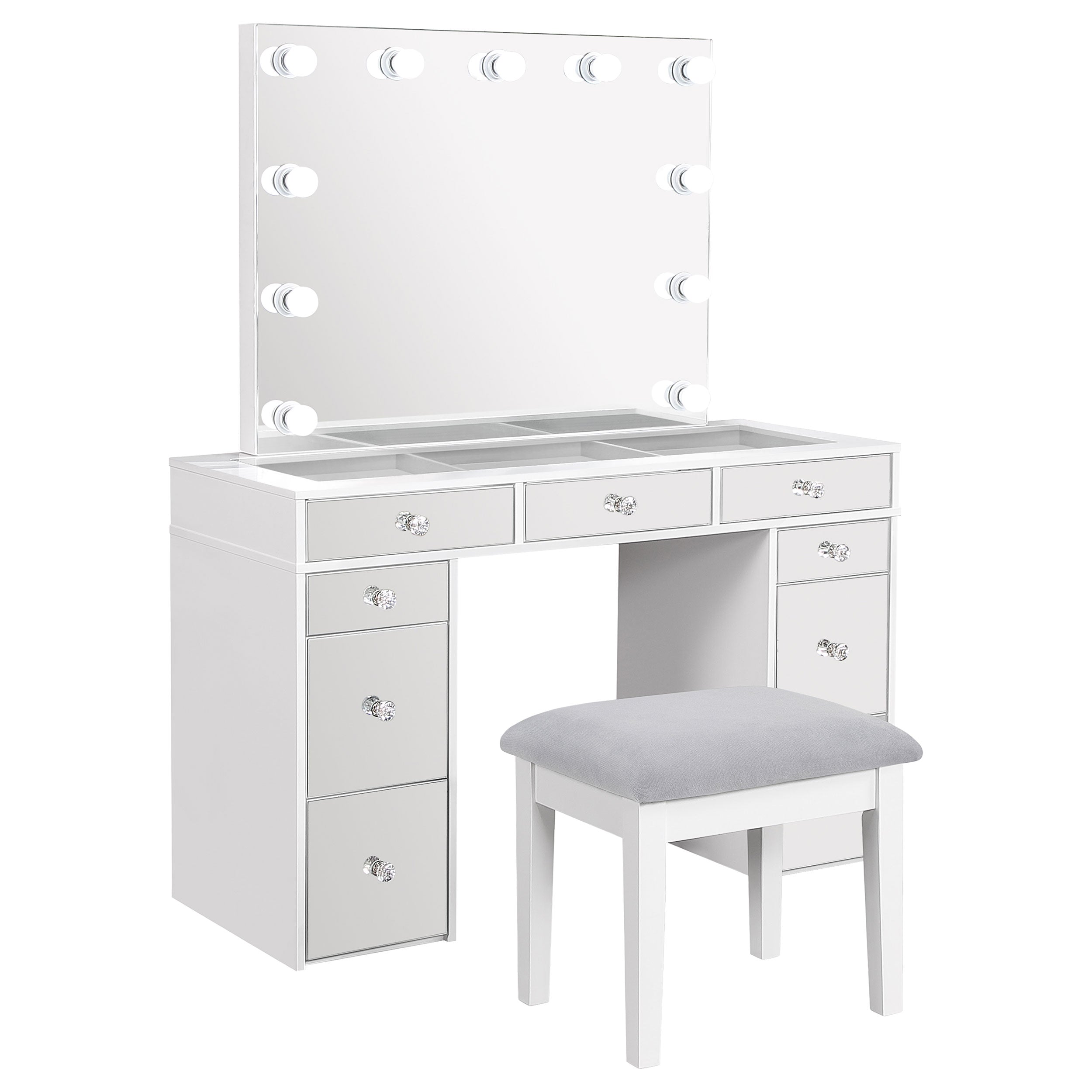 Best Furniture Outlet - Coaster - Regina Makeup Vanity Table Set with Lighting White - 930245