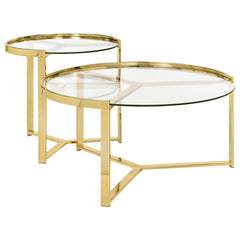 Best Furniture Outlet - Coaster - Delia 2-Piece Round Glass Top Nesting Coffee Table Gold - 930251