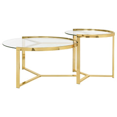 Delia 2-Piece Round Glass Top Nesting Coffee Table Gold