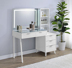 Souza 5-Drawer Makeup Vanity Table With LED Mirror White High Gloss