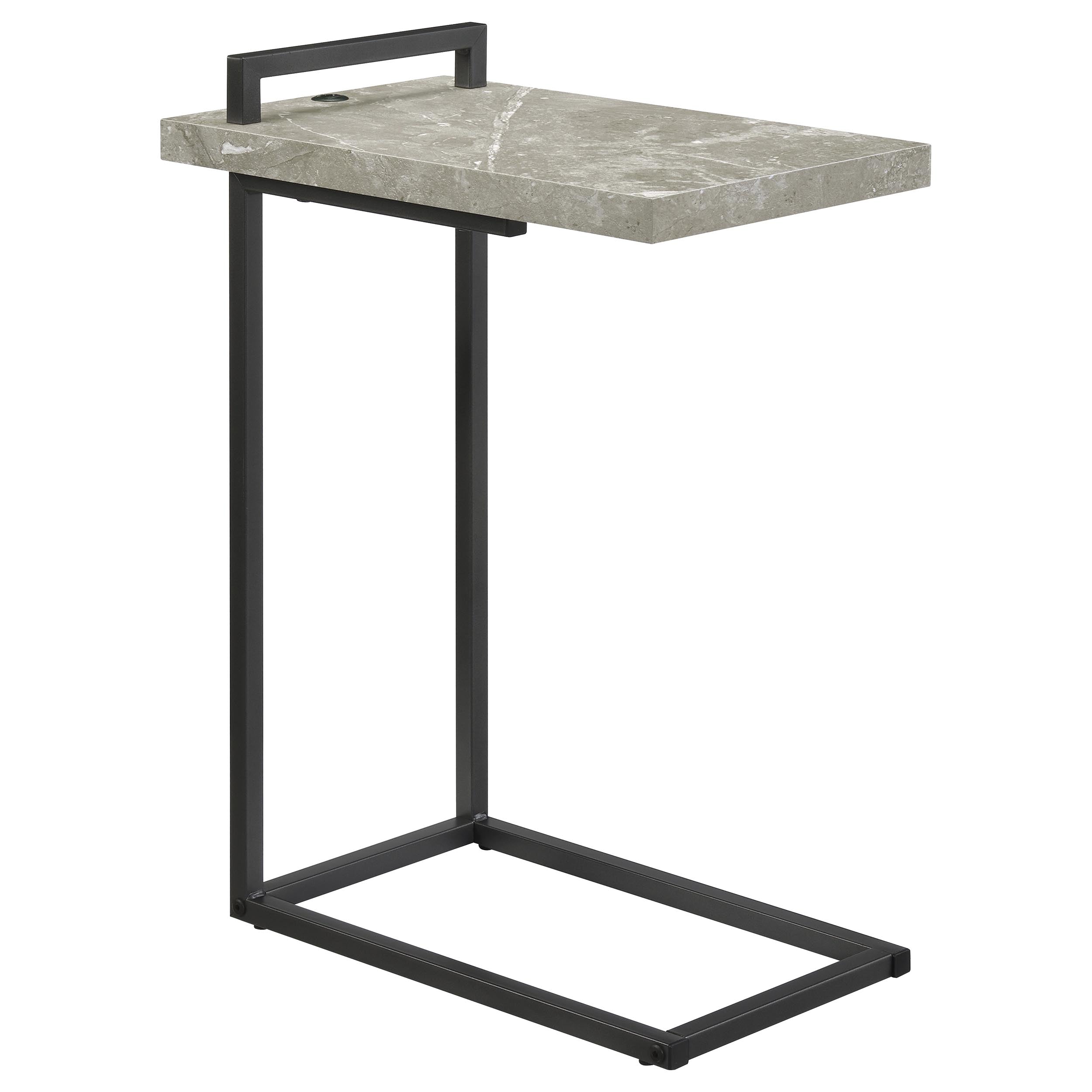 Best Furniture Outlet - Coaster - Maxwell C-shaped Side Table USB Charging Grey Faux Marble - 931129