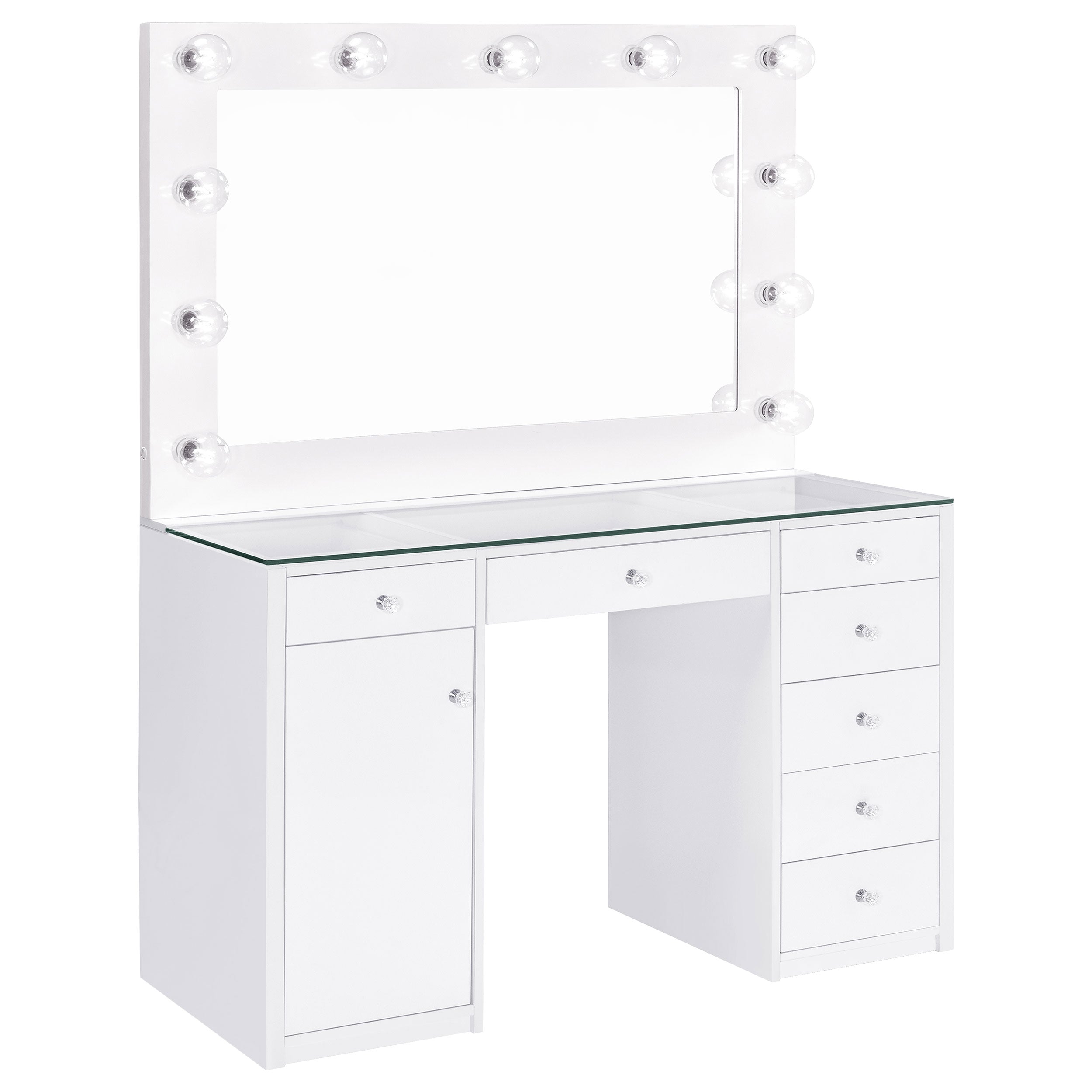 Best Furniture Outlet - Coaster - Acena 7-drawer Vanity Set with Lighting White High Gloss - 931143