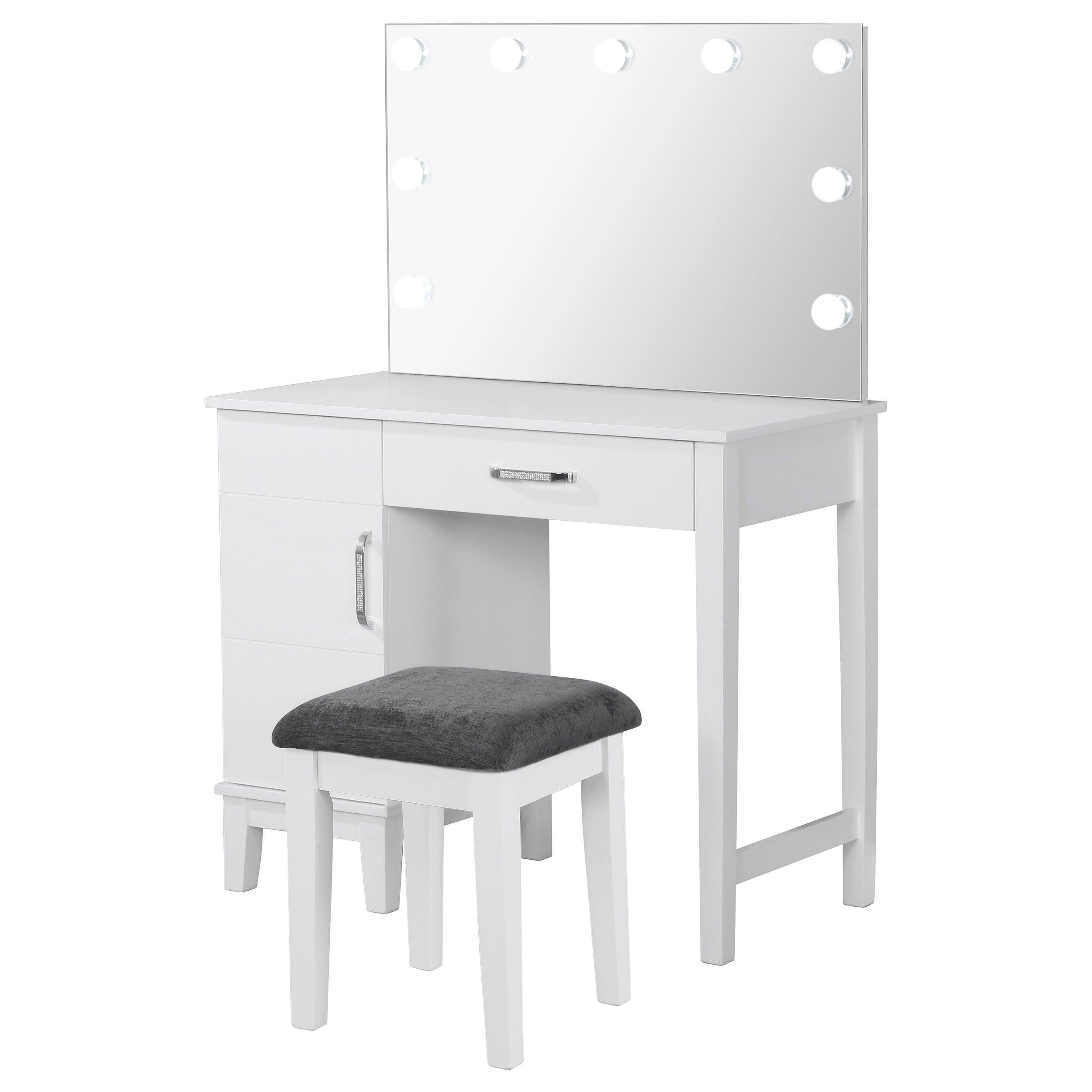 Best Furniture Outlet - Coaster - Elijah Vanity Set with Lighting & Stool White and Dark Grey - 931149