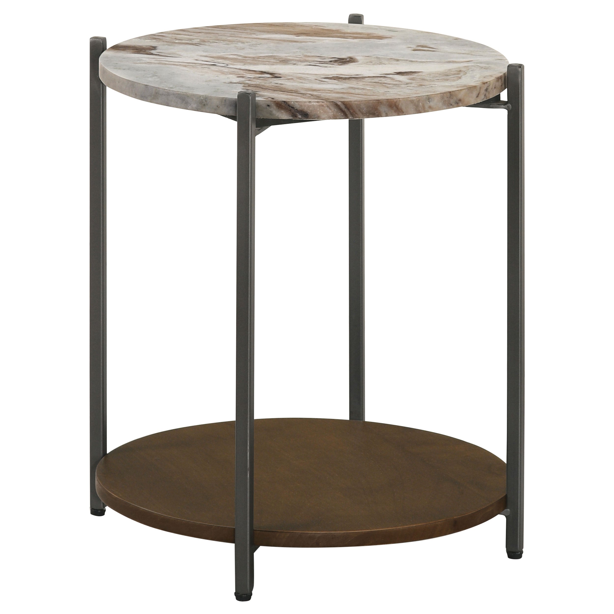 Best Furniture Outlet - Coaster - Noemie Round Marble Top Accent Side Table White and Gunmetal - 931204
