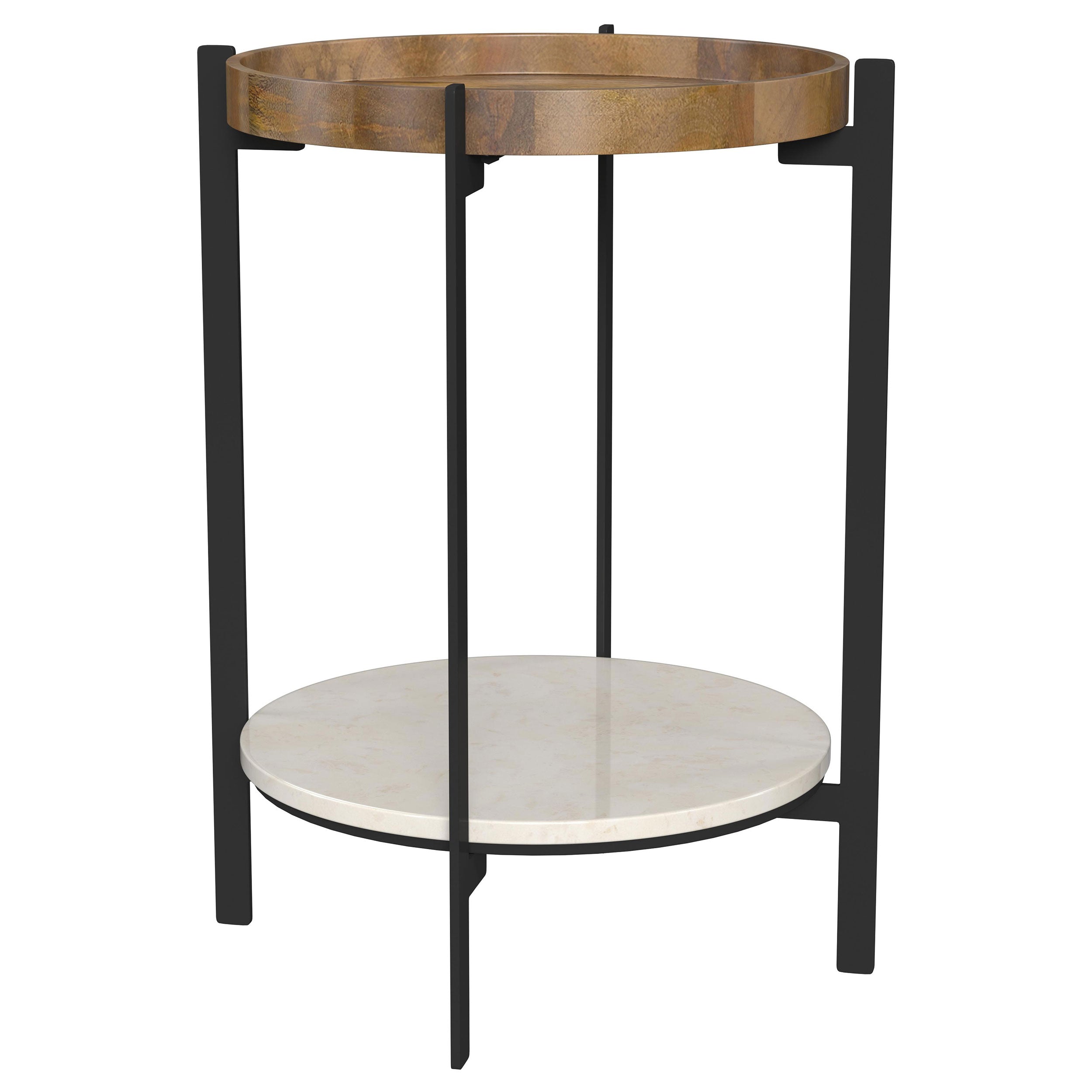 Best Furniture Outlet - Coaster - Adhvik Round End Side Table Marble Shelf Natural and Black - 931218