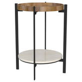 Best Furniture Outlet - Coaster - Adhvik Round End Side Table Marble Shelf Natural and Black - 931218