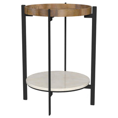 Best Furniture Outlet - Coaster - Adhvik Round End Side Table Marble Shelf Natural and Black - 931218