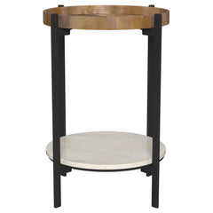 Adhvik Round End Side Table Marble Shelf Natural and Black