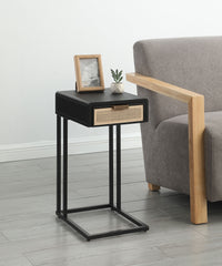 Amherst 1-drawer Radio Weave Cane Metal Side Table Black