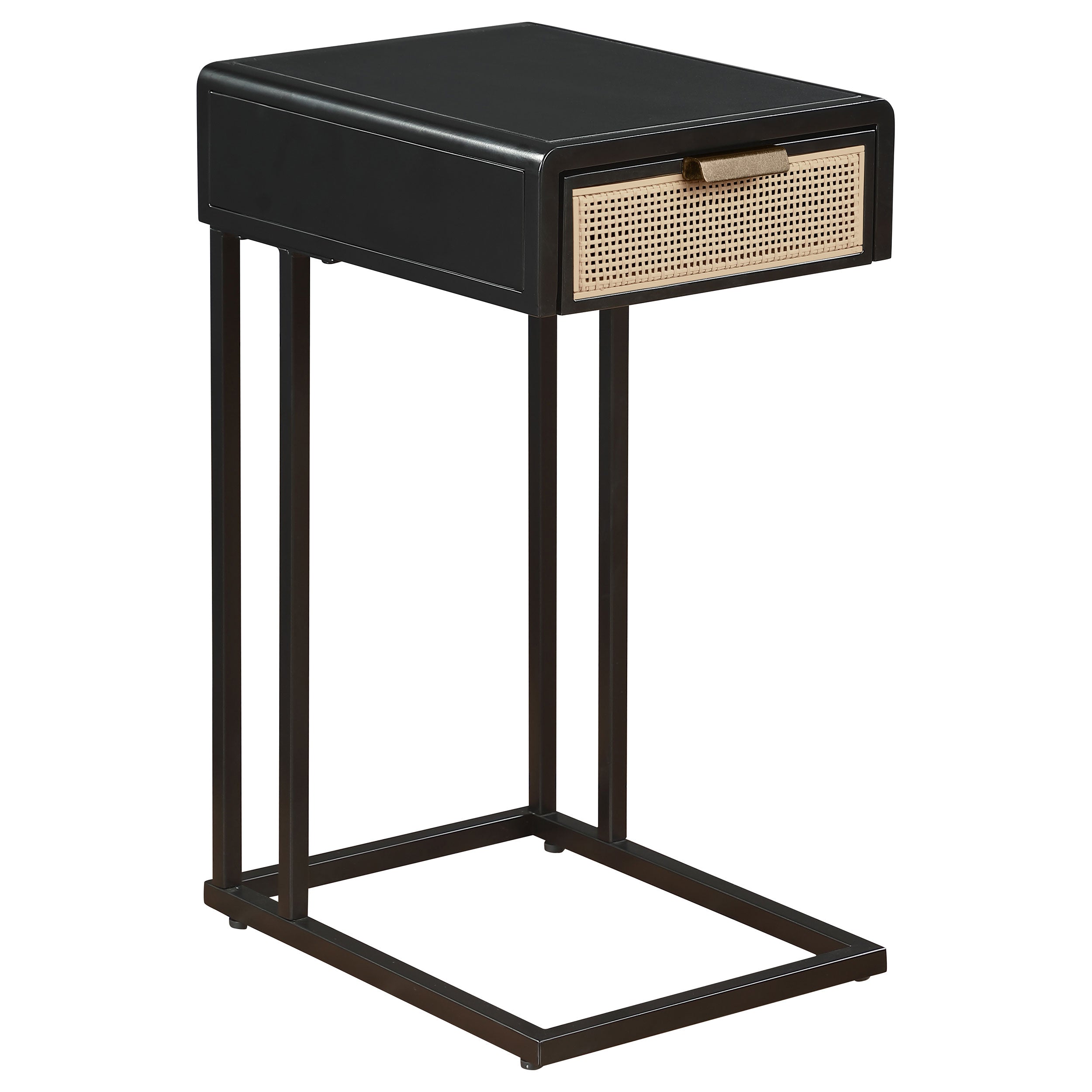 Best Furniture Outlet - Coaster - Amherst 1-drawer Radio Weave Cane Metal Side Table Black - 931631