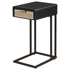 Amherst 1-drawer Radio Weave Cane Metal Side Table Black