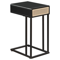 Amherst 1-drawer Radio Weave Cane Metal Side Table Black