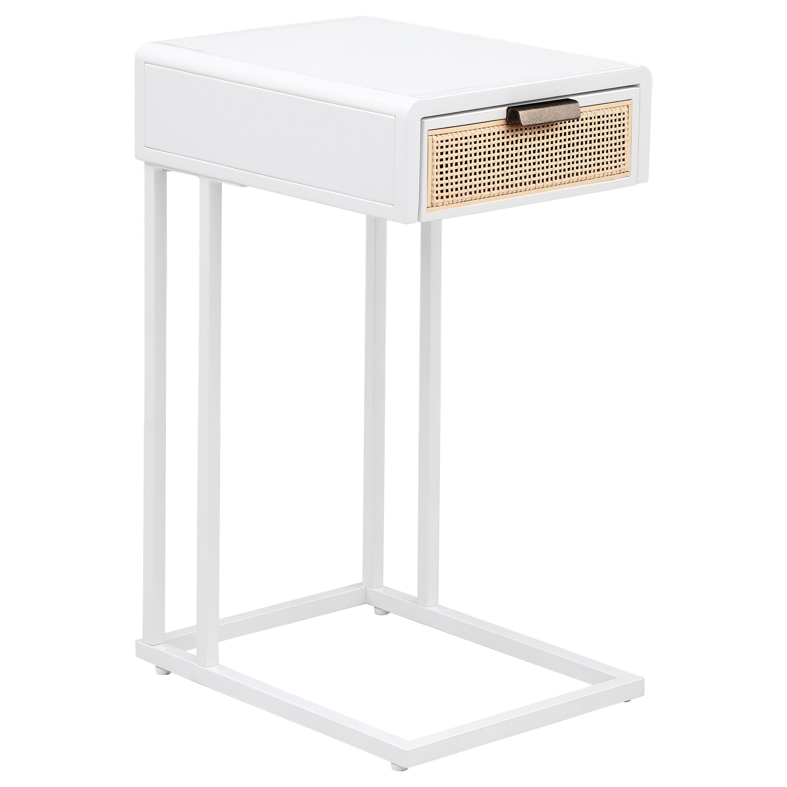 Best Furniture Outlet - Coaster - Amherst 1-drawer Radio Weave Cane Metal Side Table White - 931632