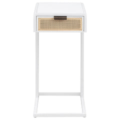 Amherst 1-drawer Radio Weave Cane Metal Side Table White
