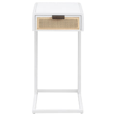Amherst 1-drawer Radio Weave Cane Metal Side Table White