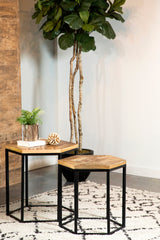 Best Furniture Outlet - Coaster - Adger 2-piece Hexagonal Nesting Tables Natural and Black - 935844