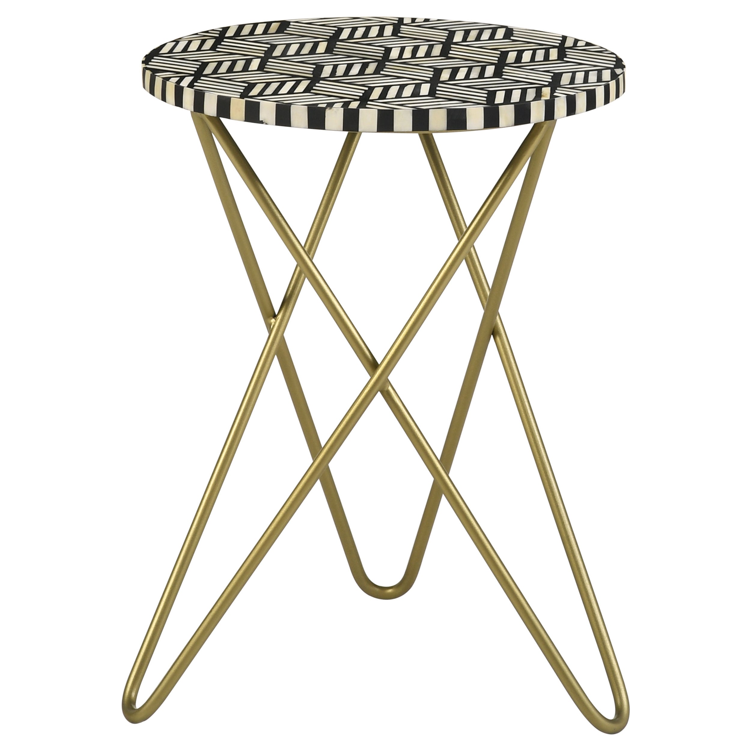 Best Furniture Outlet - Coaster - Xenia Round Bone Inlay Accent Side Table White and Gold - 935878