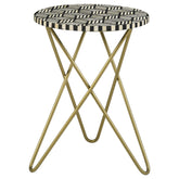 Best Furniture Outlet - Coaster - Xenia Round Bone Inlay Accent Side Table White and Gold - 935878