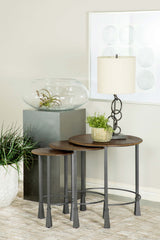 Best Furniture Outlet - Coaster - Deja 3-piece Round Nesting Table Set Natural and Gunmetal - 935971